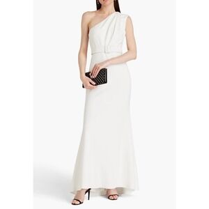 NWT Badgley Mischka Ivory One-Shoulder Belted Column Gown EG3845 Size 8 EG3845